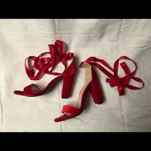 Truffle Collection Red Velvet Lace Up Heels